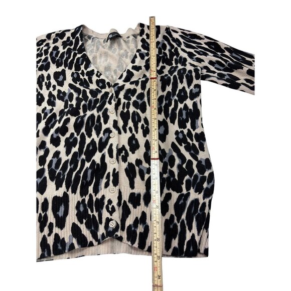 AB Studio Womens Leopard Print Cardigan Sweater Medium 100% Cotton Button Front - Picture 5 of 11